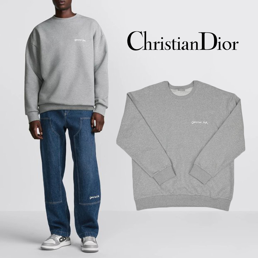 CD 자수 그레이 코튼 스웨트셔츠