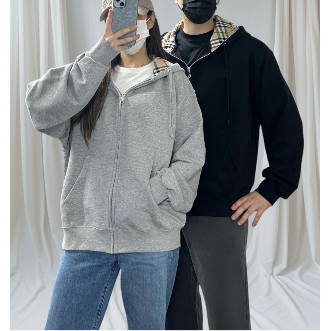 버버리 체크 집업후드